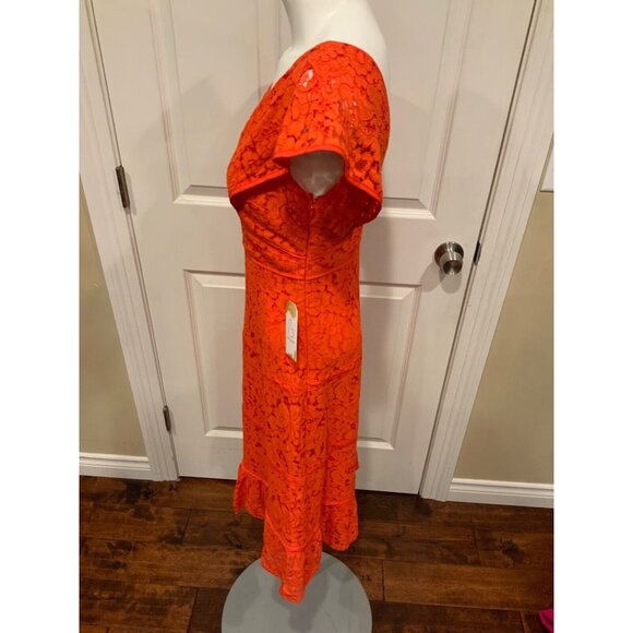 Nanette Lepore Dark Orange V-Neck Floral Lace Dress, Size 2 - Picture 5 of 9